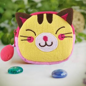 [Funny Cat] Embroidered Applique Fabric Art Wrist Wallet / Coin Purse / Wrist Pack (2.7*3.4)