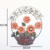 Iron Welcome Hanging Sign Metal Kettle Orange Sunflower Outdoor Garden Wall Hanging Sign Villa Courtyard Decor