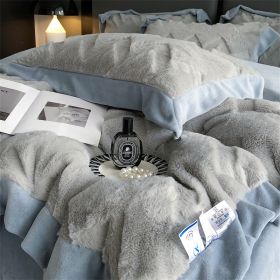 A Four Piece Set Of Rabbit Hair And Milk Velvet Duvet Cover On A Baby Plush Bed (Option: Dark Grey-1.8M flat sheet)