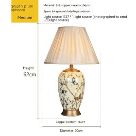 American Ceramic Table European Bedroom Bedside Lamp (Option: Remote Control Switch-Golden Plum Blossom Medium)