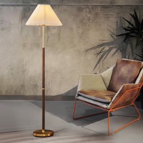 Retro Floor Lamp Living Room Study Bedroom Eye Protection Bedside Pleated Vertical (Option: Wood-3color light-UK)