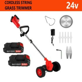 24V Lithium Electric Lawn Mower With Wheels Foreign Trade Exclusive For Cross-border Grass Trimmer Household Weeding Machine (Option: Red-Two batteries one charge-US)