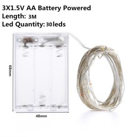 Christmas Light Led Outdoor Battery USB Powered 2m 5m10m String Lights Cooper Wire Garland Wedding Party Decoration Fairy Lights (Option: White-3m AA battery)