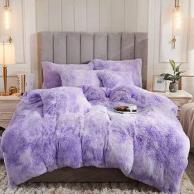 Mink Velvet Four Piece Set Long Plush Crystal Velvet Duvet Cover (Option: Violet-1.5x2m fitted sheet)