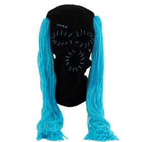 Double Ponytail Hat Wig Adult Autumn And Winter Warm Pullover Cap Festival Funny Knitted Hat (Option: Black And Sky Blue-56 59cm Adult)