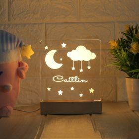 LED Bedside Lamp Children's Cartoon (Option: Moon and stars-Monochrome-USB)