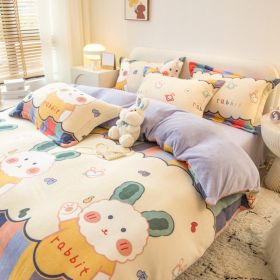 Winter Milk Four-piece Set Thickened Coral Velvet Double-sided (Option: Rainbow Rabbit-200x240cm)