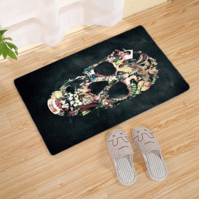 Halloween Flannel Floor Mat Bathroom Toilet Door Non-slop Mats Skull Absorbent Printing Floor Mat (Option: Halloween 210002-40x60)