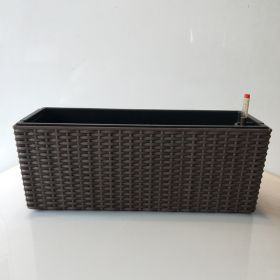 Balcony Rattan Long Flower Pot Automatic Water Feeding Lazy Flower Pot Large Planting Basin (Option: Rattan Coffee)