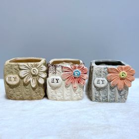 Stoneware Breathable Small-caliber Succulent Flower Pot (Option: E 3pcs-As Shown In Figure)