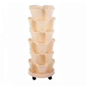 Balcony 6-layer Three-dimensional Basin Combination Plastic Flowerpot (Option: Beige-Large)