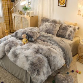 Mink Velvet Four Piece Set Long Plush Crystal Velvet Duvet Cover (Option: Dependence and love-1.5or1.8m flat sheet)