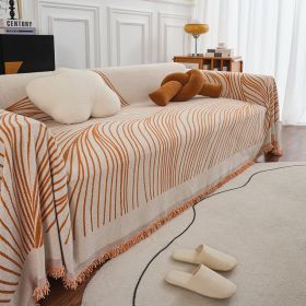 Sofa Cover With Long Chair Home Decoration Tassel Blanket (Option: Line Orange-180x230cm)