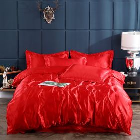 Ice Four-piece Set Cool Bare Sleeping Real Silk Quilt Cover Sheets (Option: Red-1 Style)