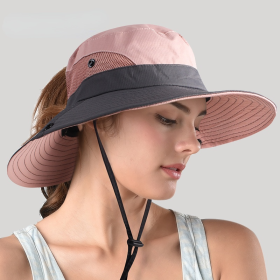 Safari Sun Hats for Women Summer Hat Wide Brim UV UPF Protection Ponytail Outdoor Fishing Hiking Hat for Female 2021 (Color: pink)