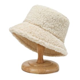 2021 Women's Harajuku Bucket Hat Solid Color Women Men Fishing Fisherman Hats Autumn Winter Lamb Wool Outdoor Warm Panama Cap (Color: Beige)