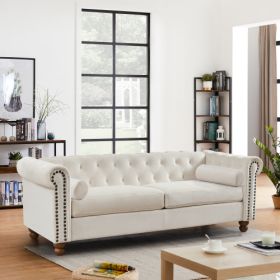 Classic Traditional Living Room Upholstered Sofa with high-tech Fabric Surface/ Chesterfield Tufted Fabric Sofa Couch (Color: White)