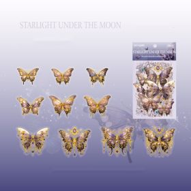 Mocard PET Sticker Package Boundless Butterfly Spectrum Series Three-dimensional Ice Crystal Laser Gold INS Style Butterfly Notebook Gu Nano SIM (Option: Starlight Under The Moon)