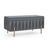 Elegant Upholstered Velvet Storage Bench with Cedar Wood Veneer, Large Storage Ottoman with Electroplate Iron Legs for Hallway Living Room Bedroom