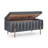 Elegant Upholstered Velvet Storage Bench with Cedar Wood Veneer, Large Storage Ottoman with Electroplate Iron Legs for Hallway Living Room Bedroom