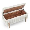 Elegant Upholstered Velvet Storage Bench with Cedar Wood Veneer, Large Storage Ottoman with Electroplate Iron Legs for Hallway Living Room Bedroom