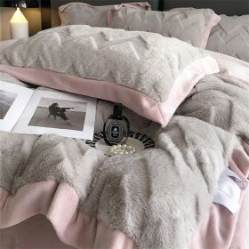 A Four Piece Set Of Rabbit Hair And Milk Velvet Duvet Cover On A Baby Plush Bed (Option: Grey pink-1.5M fitted sheet)