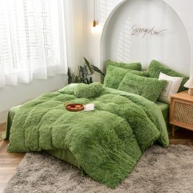 Mink Velvet Four Piece Set Long Plush Crystal Velvet Duvet Cover (Option: Avocado green-2.0x2.2m fitted sheet)