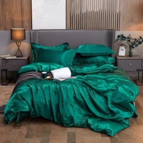 Ice Four-piece Set Cool Bare Sleeping Real Silk Quilt Cover Sheets (Option: Emerald Green-1 Style)