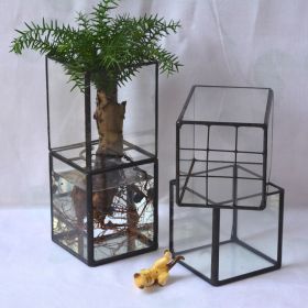 Vintage Glass Succulent Flower Pot Furnishings (Option: Mesh Tin Black-8x8x19cm)