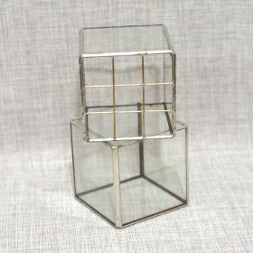 Vintage Glass Succulent Flower Pot Furnishings (Option: Mesh Tin Silver-8x8x19cm)