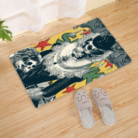 Halloween Flannel Floor Mat Bathroom Toilet Door Non-slop Mats Skull Absorbent Printing Floor Mat (Option: Halloween 210007-60x90)