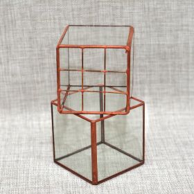 Vintage Glass Succulent Flower Pot Furnishings (Option: Mesh Tin Red Copper-12x12x25cm)