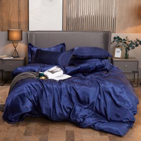 Ice Four-piece Set Cool Bare Sleeping Real Silk Quilt Cover Sheets (Option: Dark Blue-6 Style)